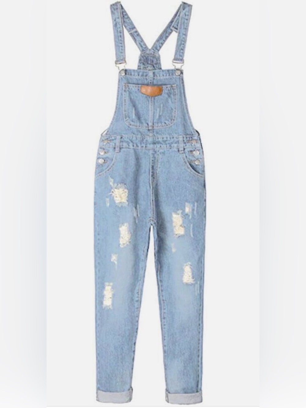 Light Wash Distressed Denim Overalls
